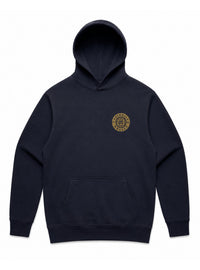 Relaxed-fit FM Hoodie Ink Blue, guld logga — bild 1