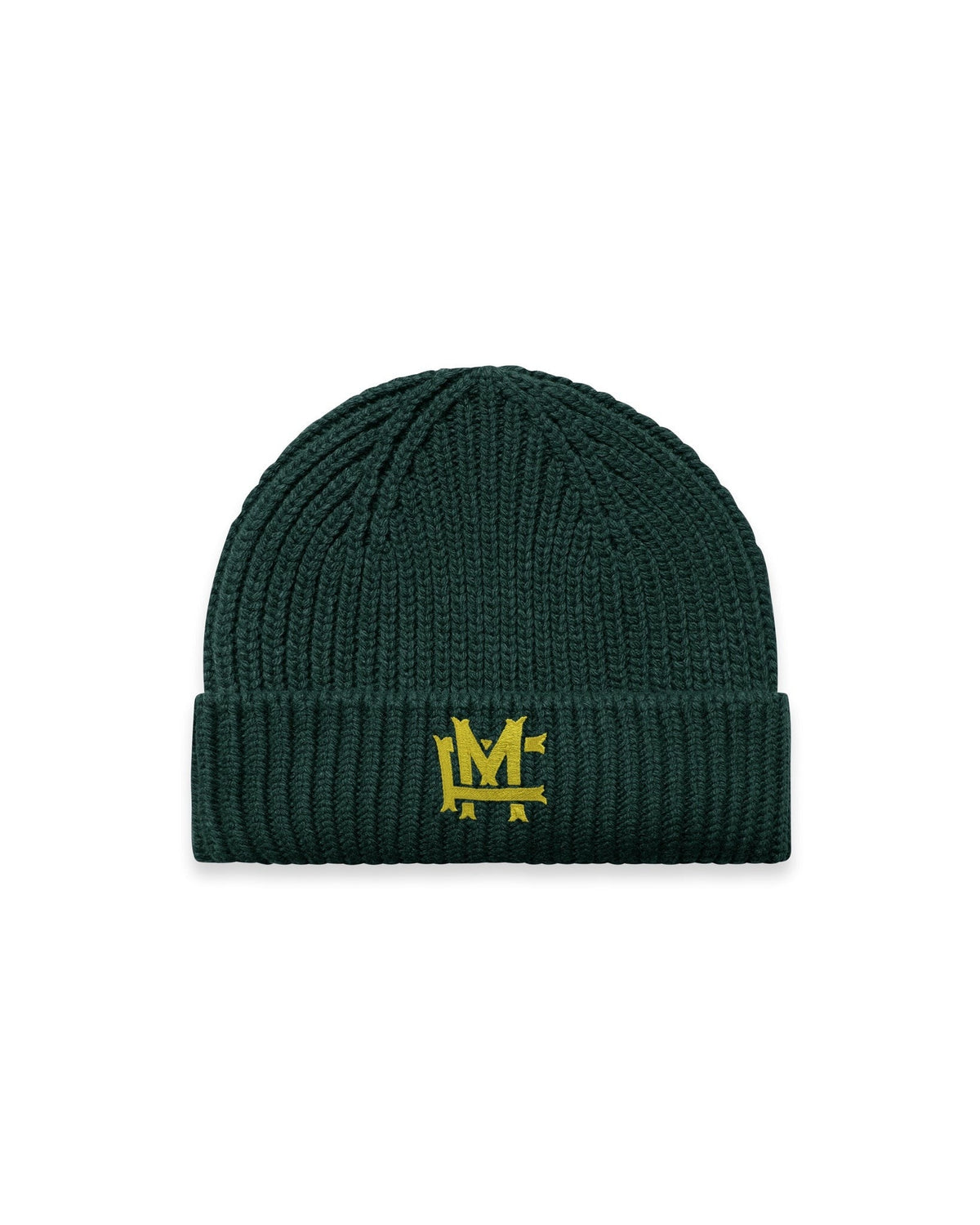 Ribbstickad FM Monogram Mössa - Pine Green - Framsida