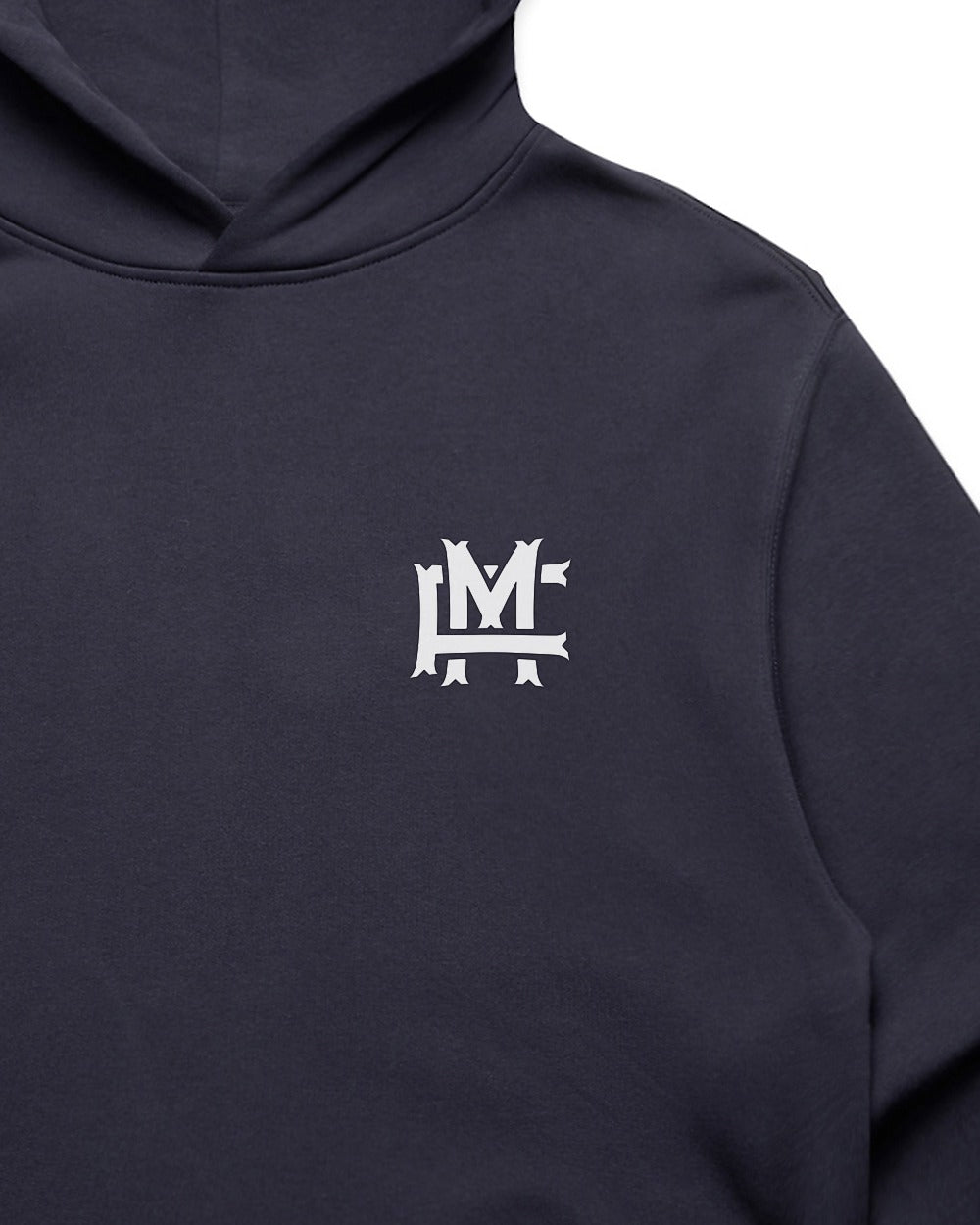 Relaxed-fit FM Monogram Vit Hoodie - Ink Blue - Tryckdetalj